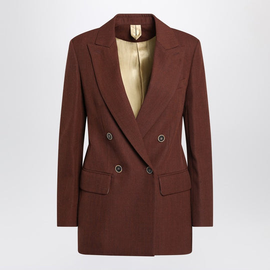 Earth-Tone Jacket In Wool Grain De Poudre