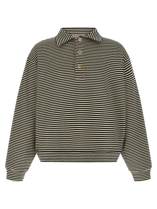 Striped Polo Sweatshirt Black