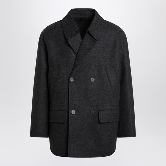 Double-Breasted Caban In Slate Grey Wool