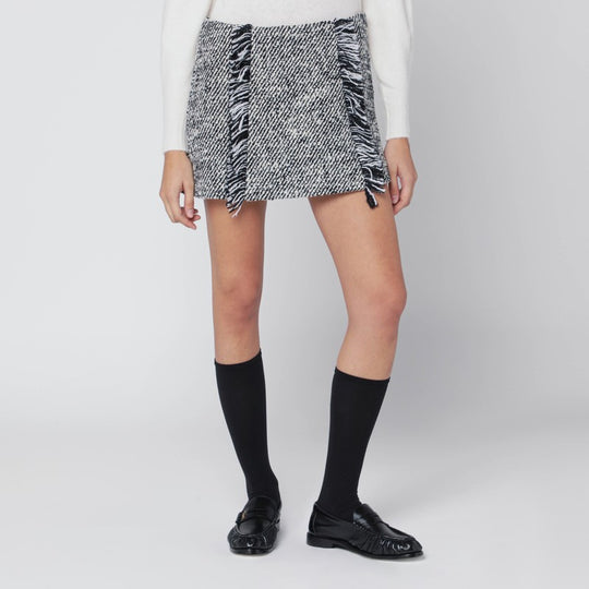 Black/White Patterned Wool-Blend Mini Skirt
