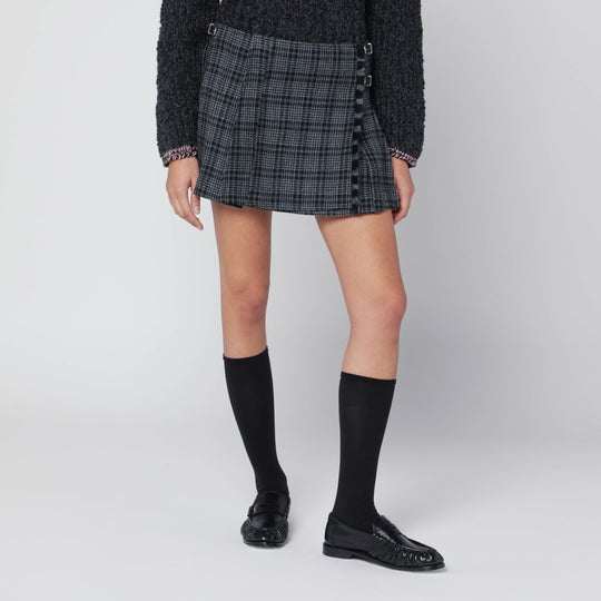 Black/White Check Kilt Mini Skirt