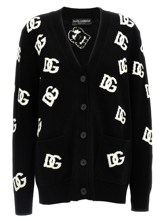 Jacquard Logo Cardigan Sweaters And Cardigans White/Black