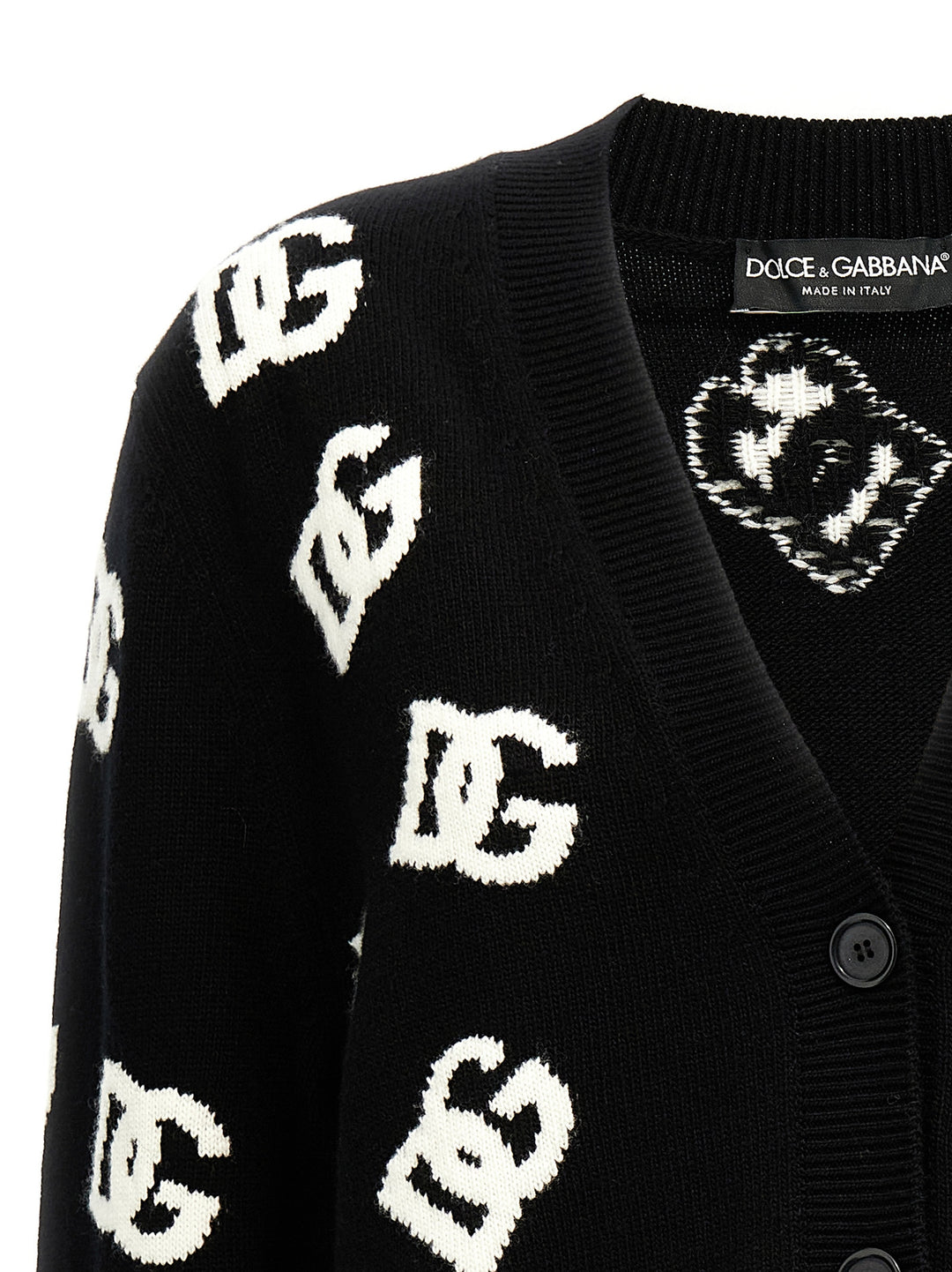 Dolce & Gabbana Jacquard Logo Cardigan Sweaters and Cardigans - White/Black | ebf47e10a8fff5f3436824d9abfb6db2866ec502