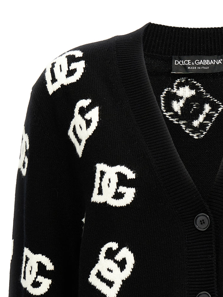 Dolce & Gabbana Jacquard Logo Cardigan Sweaters and Cardigans - White/Black | ebf47e10a8fff5f3436824d9abfb6db2866ec502