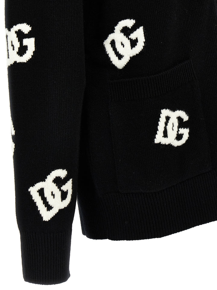 Dolce & Gabbana Jacquard Logo Cardigan Sweaters and Cardigans - White/Black | 869c4797d649579e79a398a4b7ef8ea7257d6c67