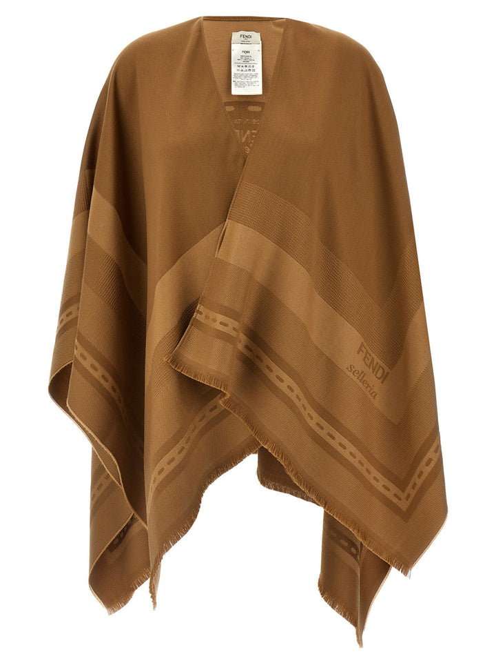 Fendi Jacquard Poncho Capes - Brown | f173456d50f37b6e8861ec1d8da22ea3ee448e41