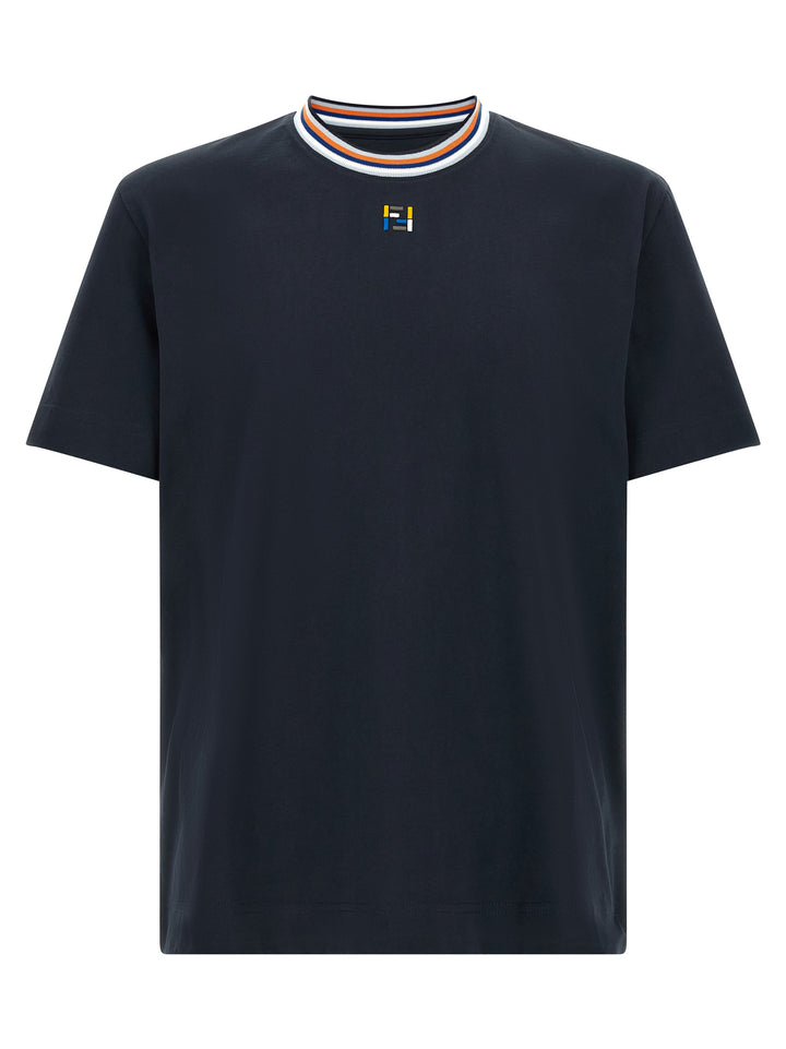 Fendi Ff Stitching T-shirt - Blue | e443b3f0eee2be422336db4e78e00078b1afd4ec
