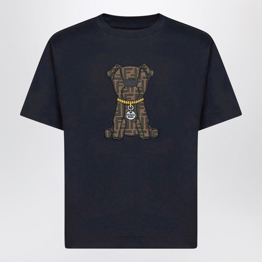 Dark Blue Cotton T-Shirt With Patch