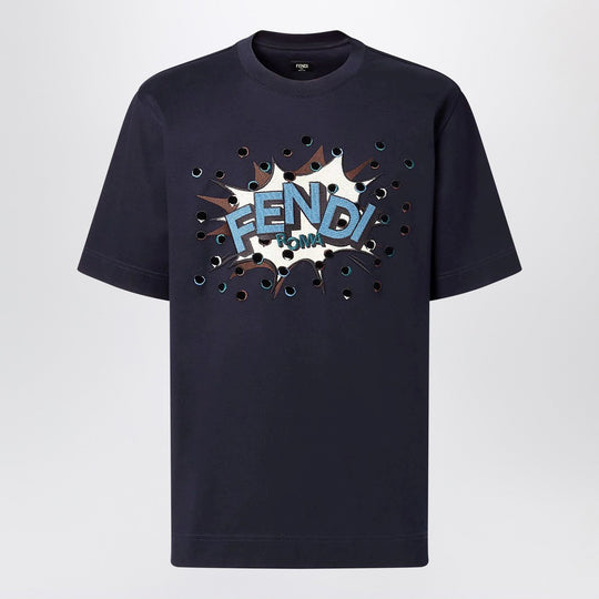 Dark Blue Cotton T-Shirt With Logo