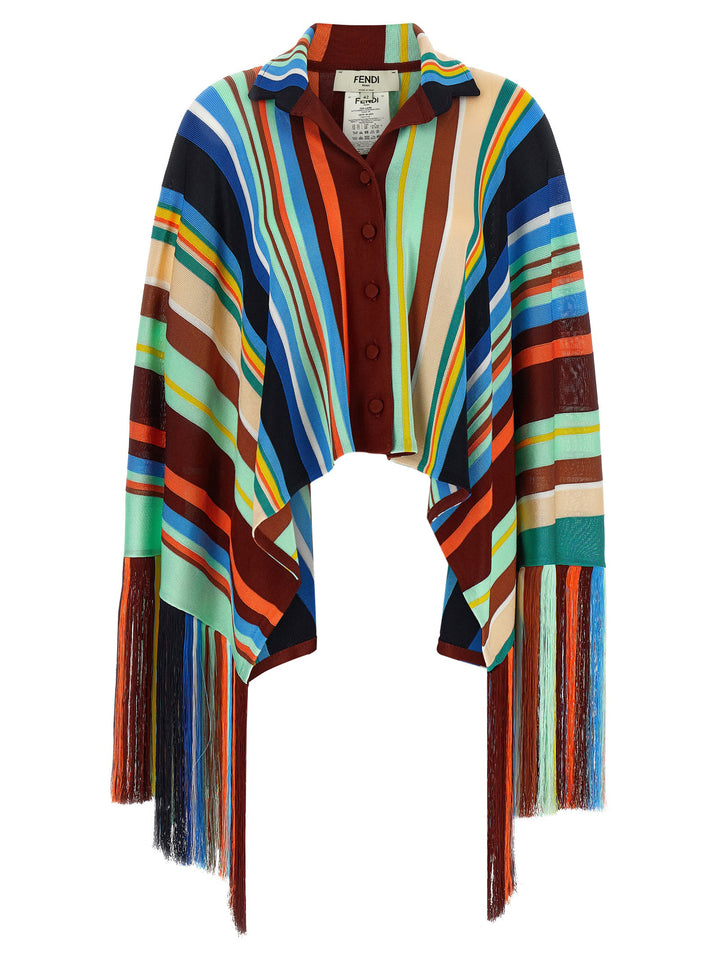 Fendi Striped Poncho With Fringes Capes - Multicolor | 274f5c56620463e5b3b76d886b9597d467dc292b