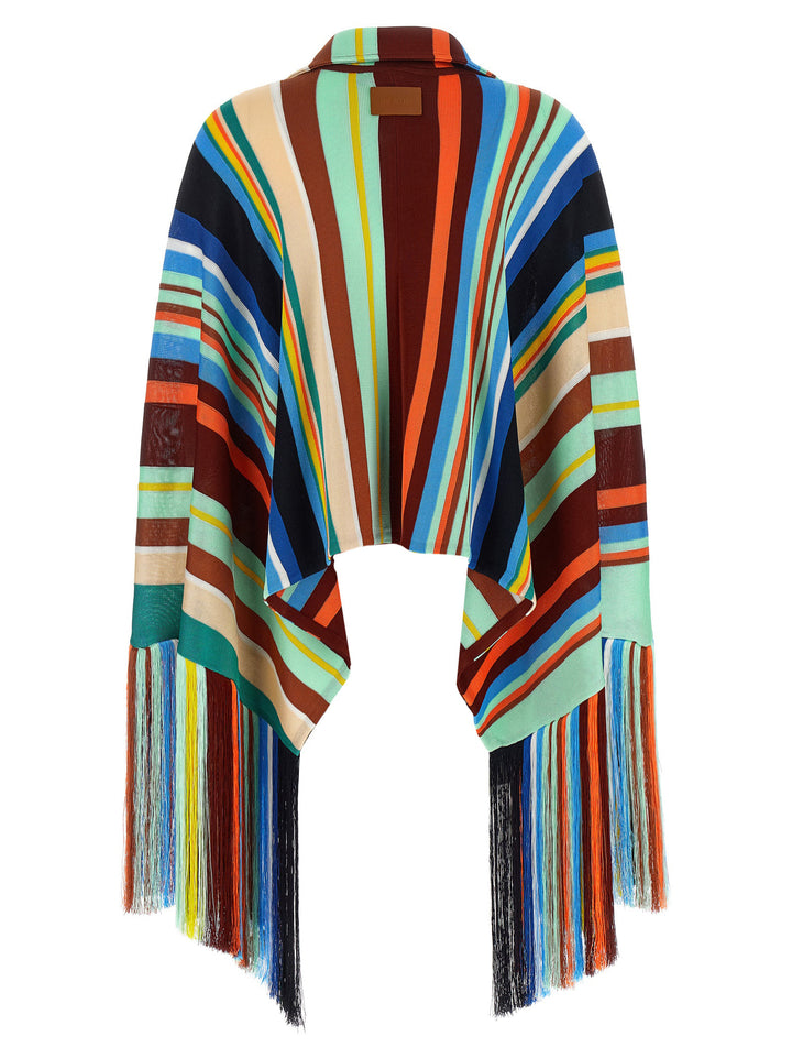 Fendi Striped Poncho With Fringes Capes - Multicolor | 3cc61caadd988b50c1f68366c8bcd182c64d9c09