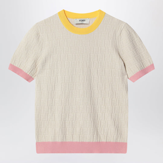 Ecrù Polo T-Shirt With Ff Jacquard