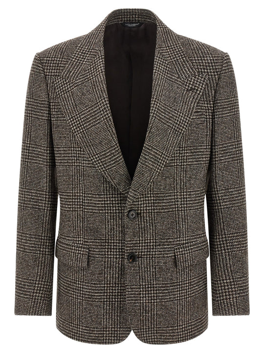 Prince Of Wales Wool Blazer Brown