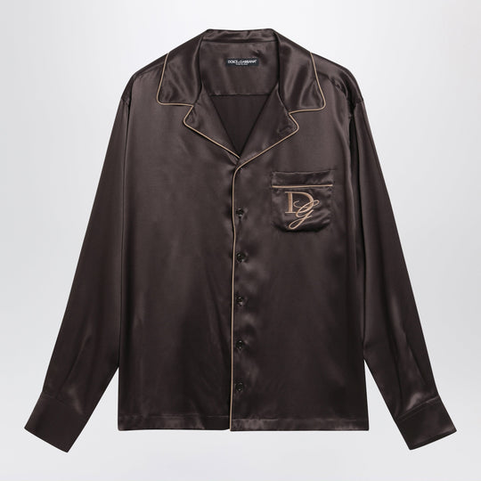 Vanity Silk Shirt With Embroidered Logo In Brown/Grey