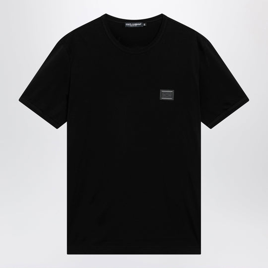 Cotton T-Shirt With Logo Plaque In Black
