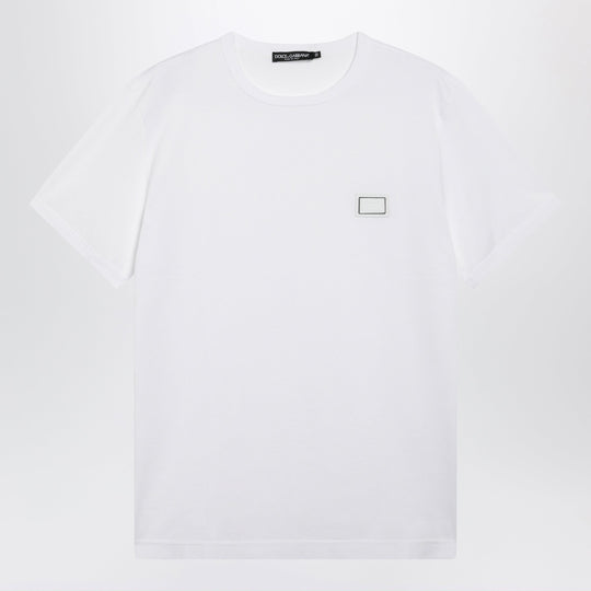 Cotton T-Shirt With Logo Plaque In Optic White