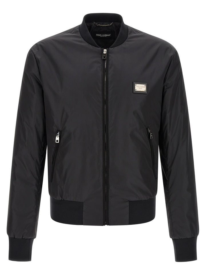 Dolce & Gabbana Logo Plaque Bomber Jacket Puffer Jackets - Black | c39874b33a55fd0e71b985f691ce9e52d33185c2