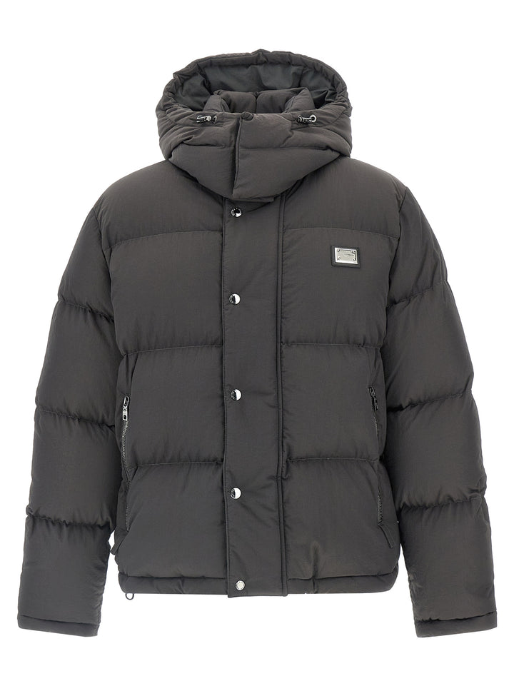 Dolce & Gabbana Logo Patch Down Jacket Puffer Jackets - Gray | 1377df3dab0c6c29ab3bc28e379a2020d5c16b88