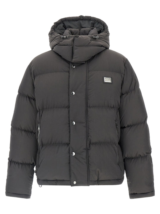 Logo Patch Down Jacket Puffer Jackets Gray