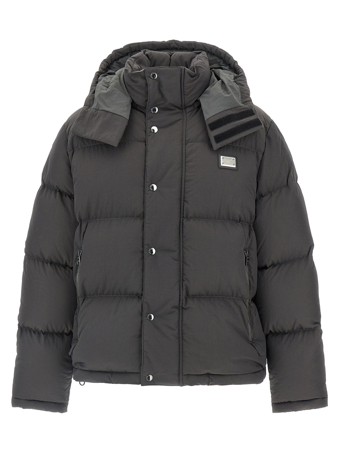 Dolce & Gabbana Logo Patch Down Jacket Puffer Jackets - Gray | e881309fef7dfd452abd5298e86a6f6e11e1d22f