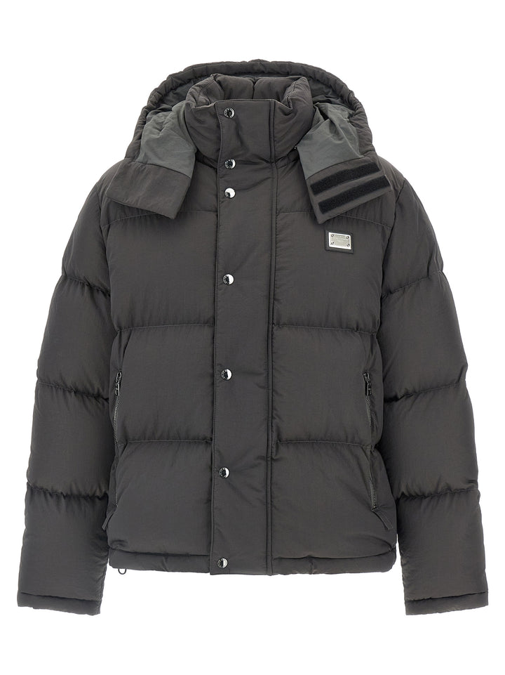 Dolce & Gabbana Logo Patch Down Jacket Puffer Jackets - Gray | e881309fef7dfd452abd5298e86a6f6e11e1d22f