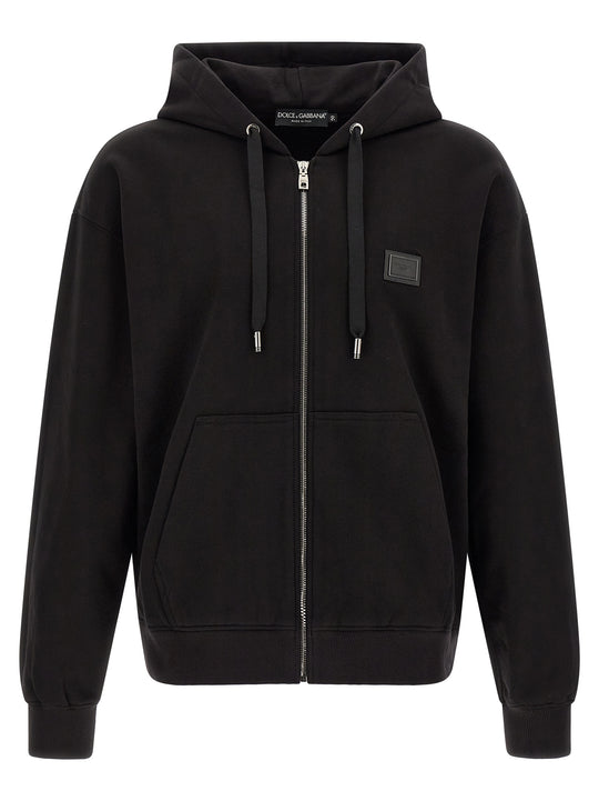 Logo Plaque Hoodie Sweatshirt Black