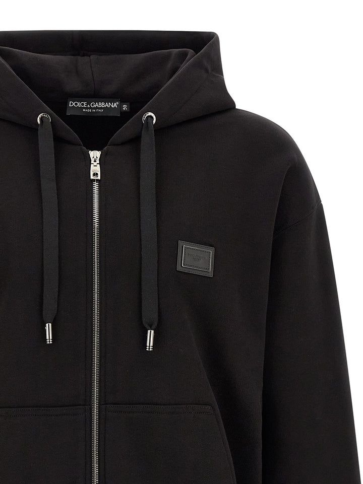 Dolce & Gabbana Logo Plaque Hoodie Sweatshirt - Black | 64dbb8953765cdc5812f75decd9d40498fb59c86