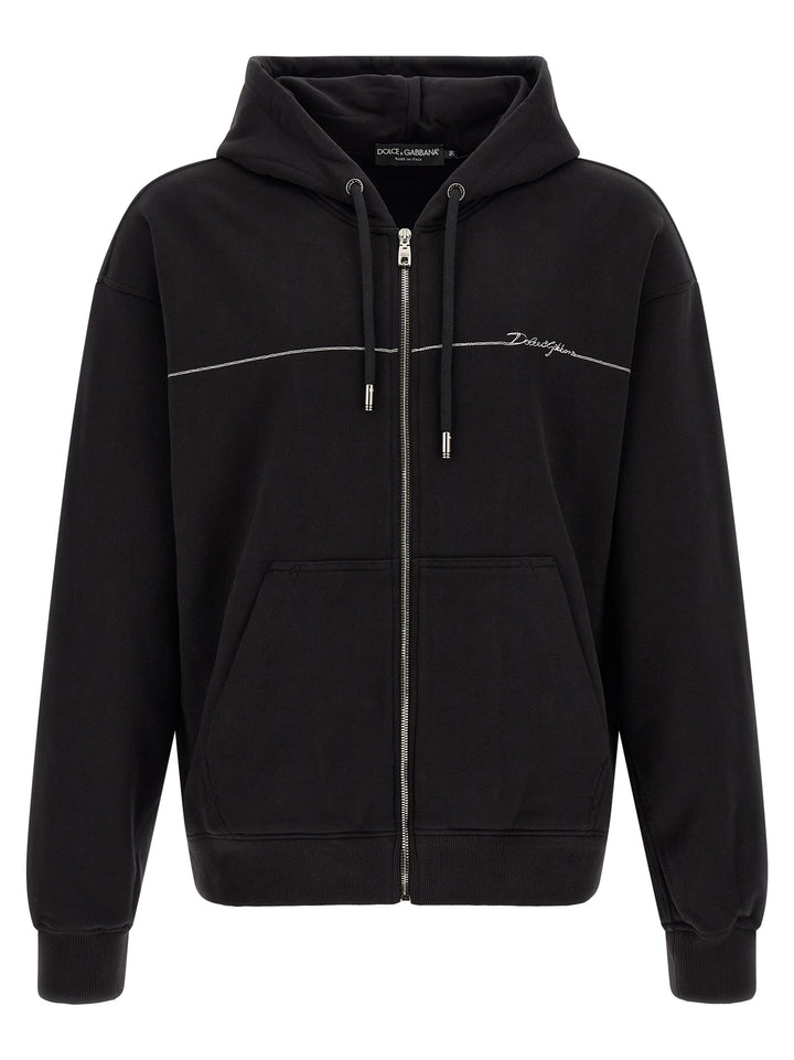 Dolce & Gabbana Logo Embroidery Hoodie Sweatshirt - Black | 7a828c4e6434af344d01ea725933109b75c37759