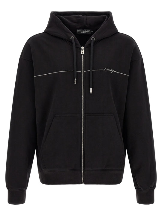 Logo Embroidery Hoodie Sweatshirt Black