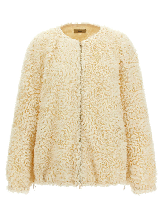Mini Ruffle Jacket Puffer Jackets White