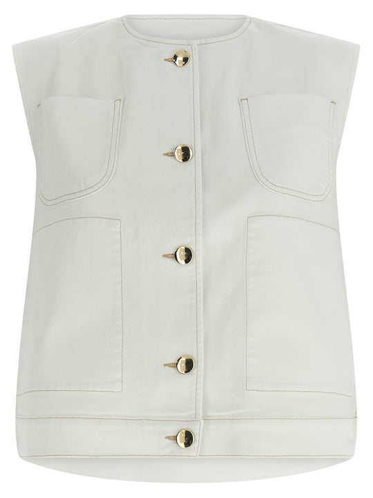 Denim And Knit Vest Gilet White