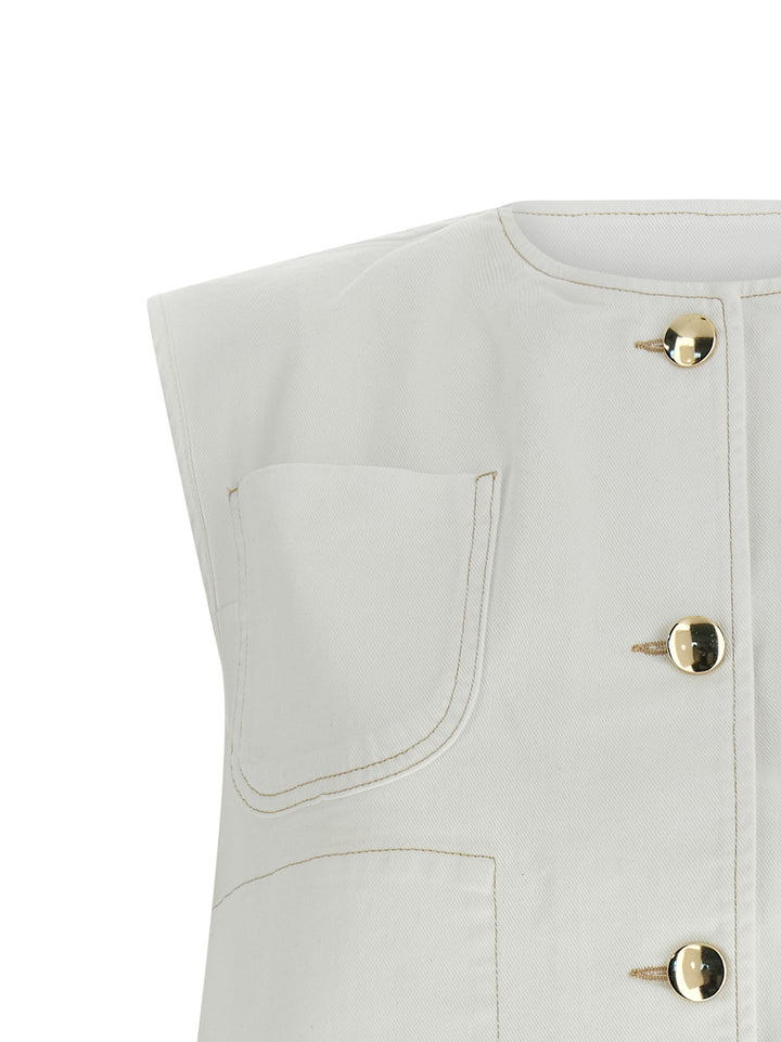 Fabiana Filippi Denim And Knit Vest Gilet - White | 44daccb26ea54b29ae9119d346f4219c0260a339