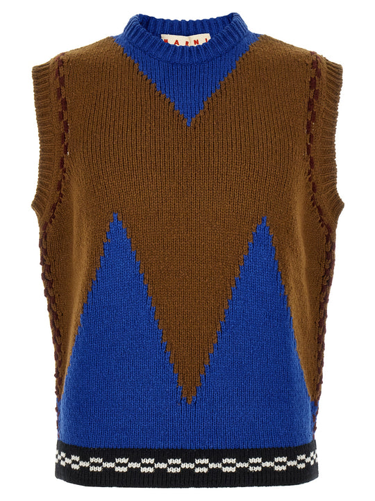 M-Shaped Intarsia Vest Gilet Multicolor