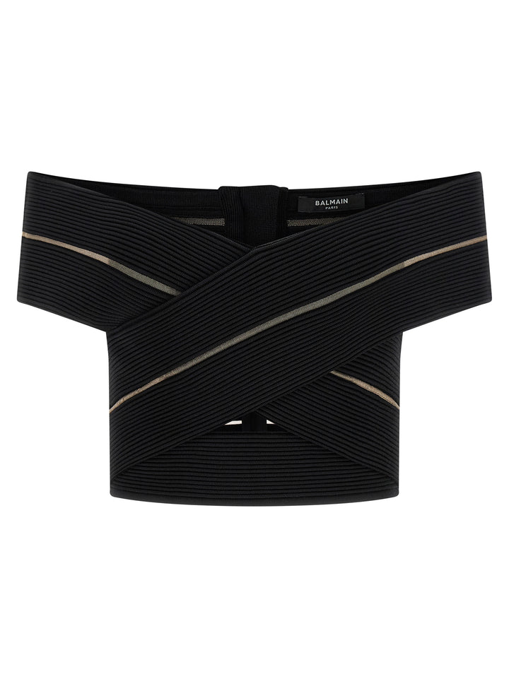Balmain Off-The-Shoulder Crop Top Tops - Black | 0d5b81dec05de69eec21082f9a2a99a39b504643