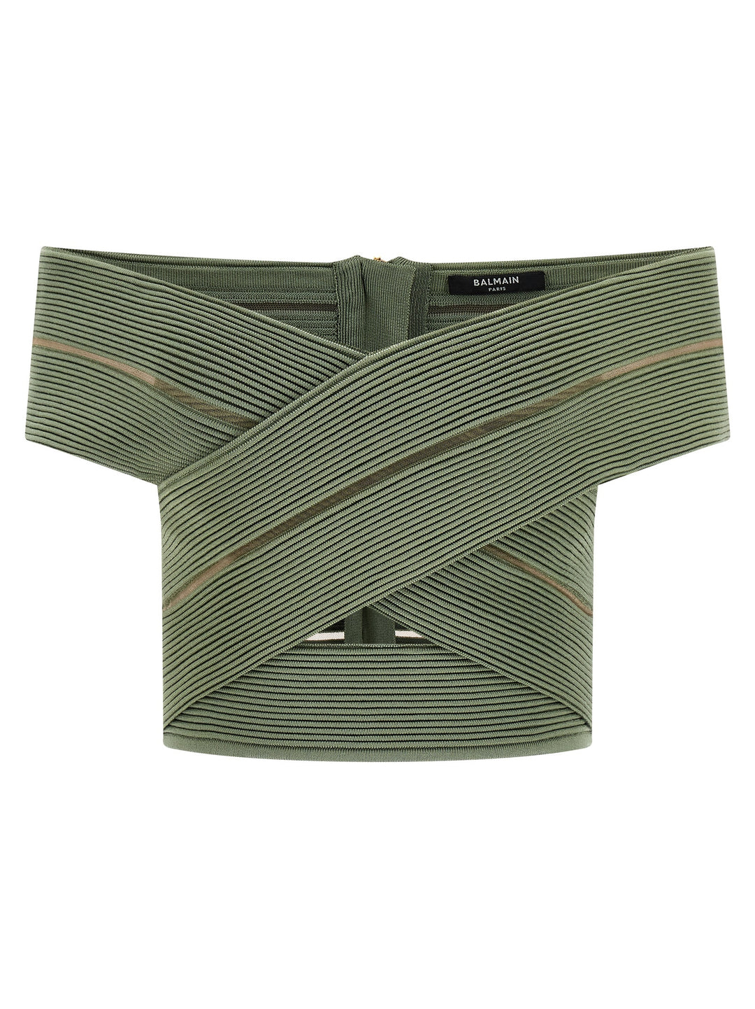 Balmain Off-The-Shoulder Crop Top Tops - Green | 593f70e989a18d1d5e56cf45596c67aceb43d046