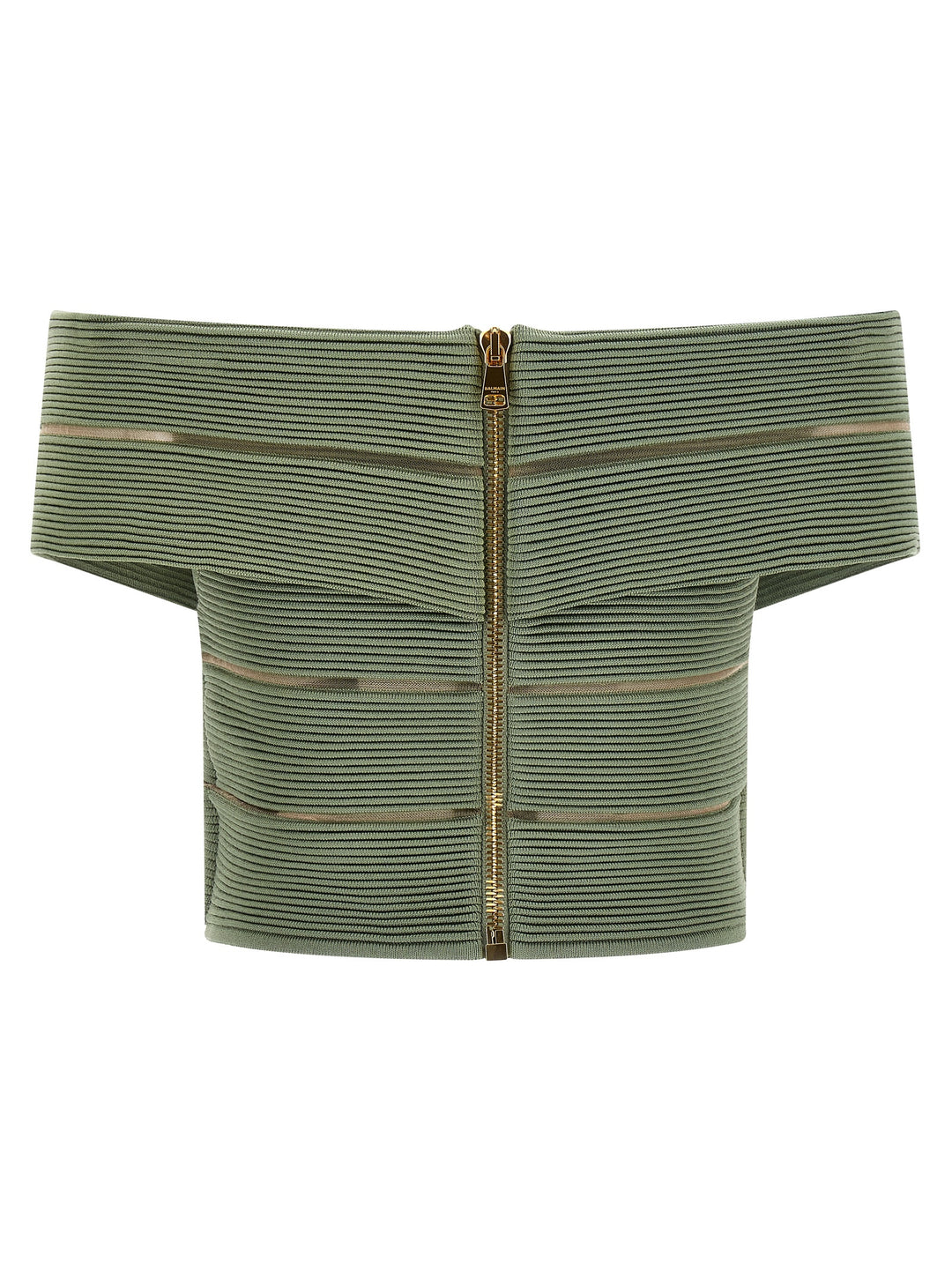 Balmain Off-The-Shoulder Crop Top Tops - Green | 94925d0f9450802e1e8bd43f68ff5b068f580aec