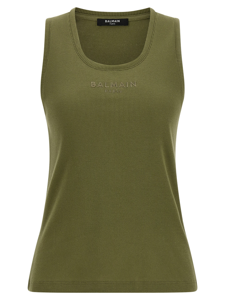Balmain Logo Embroidery Tank Top Tops - Green | 8f897101ca75e1285b15ecc7e75379c8b0efdfc6