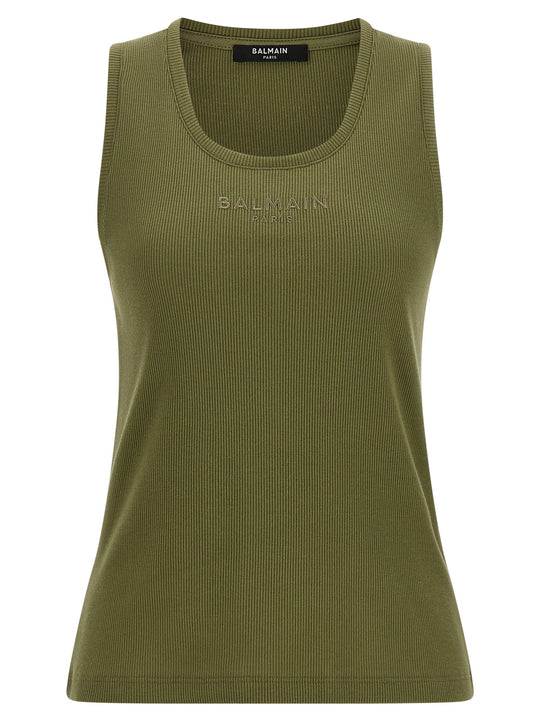Logo Embroidery Tank Top Tops Green