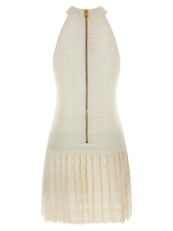 Balmain Tartan Knit Dress Dresses - White | 9125fe54ef986b4305e85fbb541e39a10db0a11c