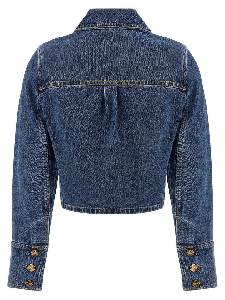 Balmain Denim Jacket Puffer Jackets - Blue | 59bf141d40091f1472db910f6a49bbc07aa67566