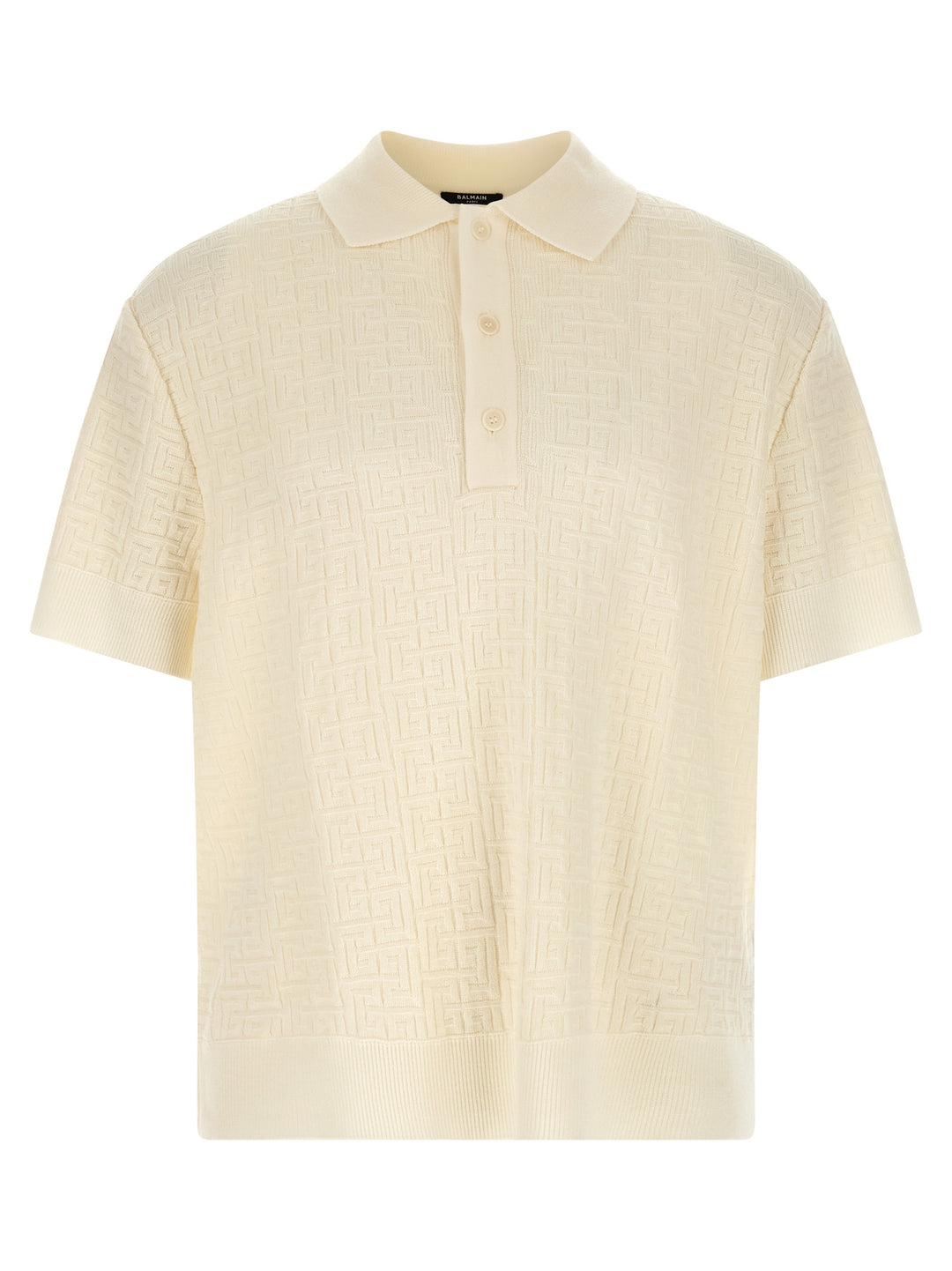 Balmain Monogram Jacquard  Shirt Polo - White | c438b5d4a54f02aebaa894efc89f88c8edb5c2dc