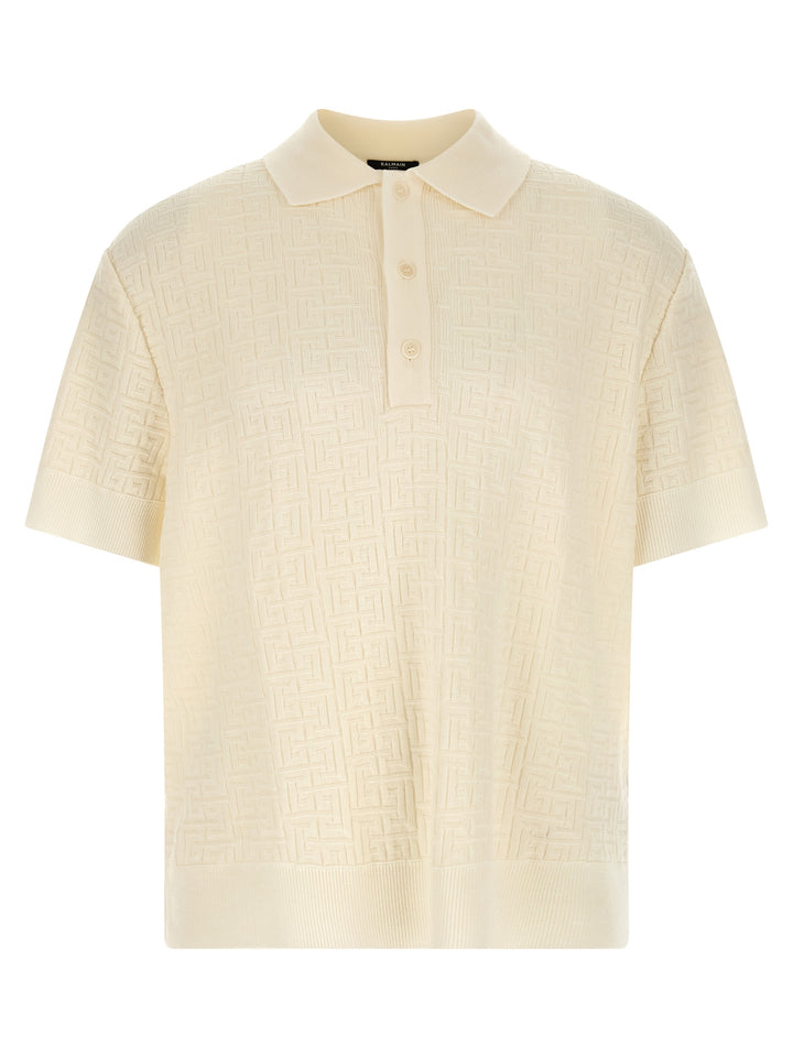 Balmain Monogram Jacquard  Shirt Polo - White | c438b5d4a54f02aebaa894efc89f88c8edb5c2dc
