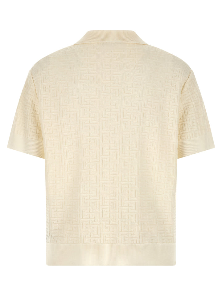 Balmain Monogram Jacquard  Shirt Polo - White | d3bcf4a5670f27c847cedc37918099ab26e851d2