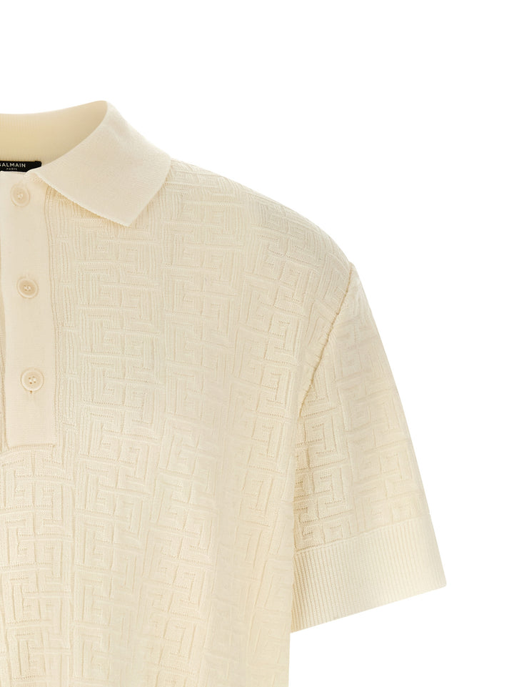 Balmain Monogram Jacquard  Shirt Polo - White | 8039ab3ef346f5923b682e2d36c174cb2889cac2