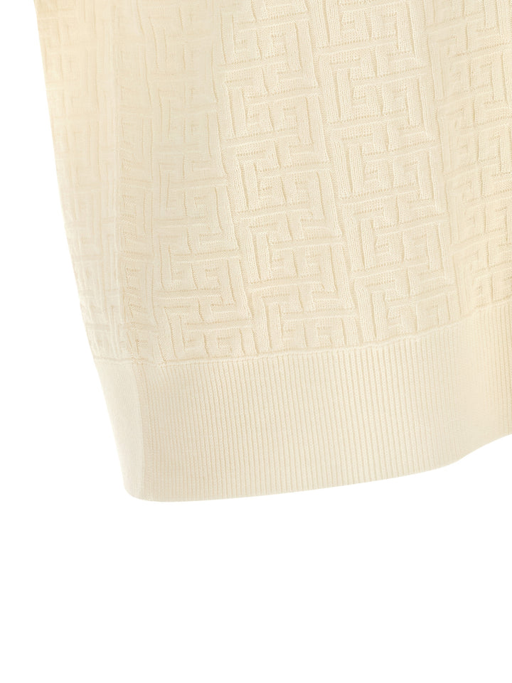 Balmain Monogram Jacquard  Shirt Polo - White | 629bfc7f8a19ff4868d11ac88c61c97a96999c96