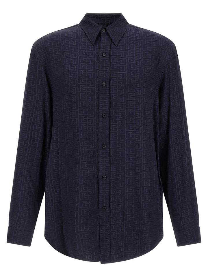 Balmain Jacquard Monogram Shirt Shirt and Blouse - Blue | 76240479693237193e64f367b21339db5ae2c21b