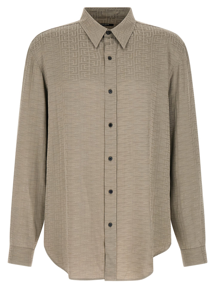 Balmain Jacquard Monogram Shirt Shirt and Blouse - Gray | 212abd240bb40463b96e437e3d28302ffc3be794
