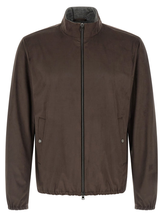 Suede Effect Jacket Puffer Jackets Brown