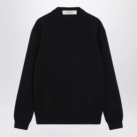 Dark Blue Cotton-Blend Sweater With Distressed Effect
