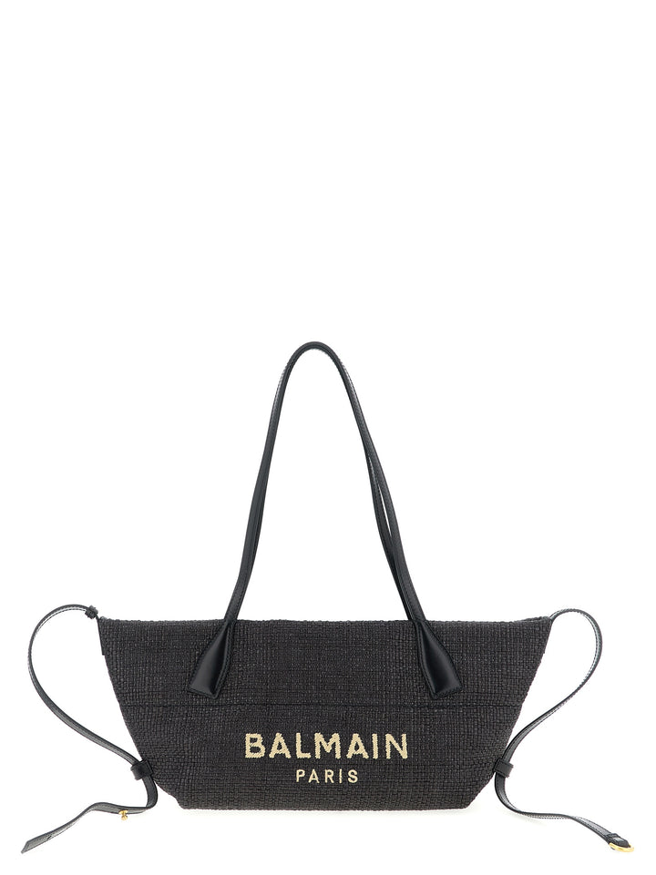 Balmain Track-Small Rafia Tote Bag - Black | 3e3dd4aac6eaba20fb1bb33679cbe4e6787fe6da